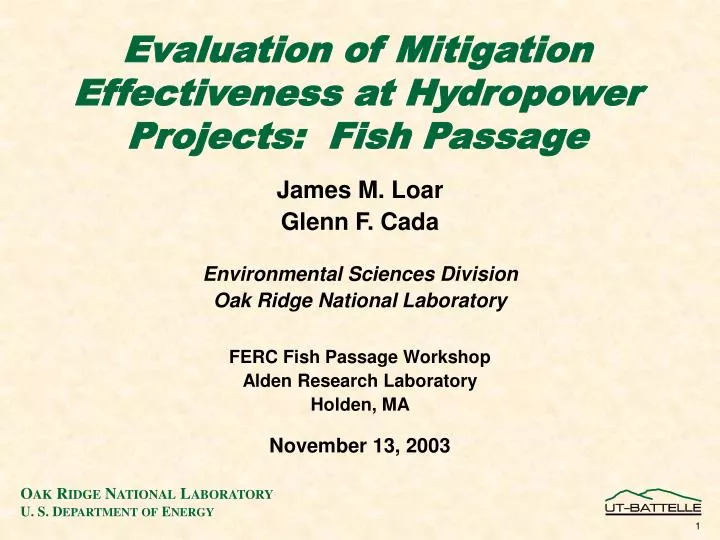 evaluation of mitigation effectiveness at hydropower projects fish passage