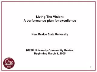 Living The Vision: A performance plan for excellence New Mexico State University NMSU University Community Review Beginn