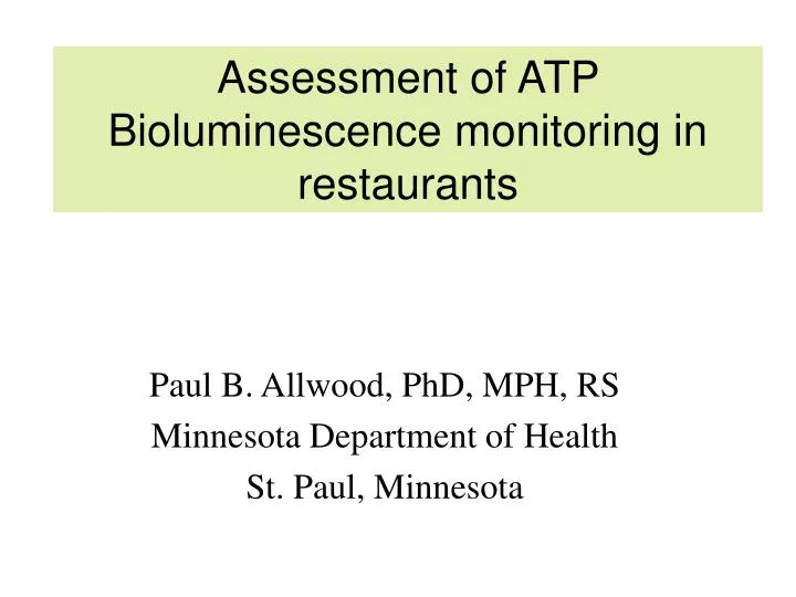 assessment of atp bioluminescence monitoring in restaurants