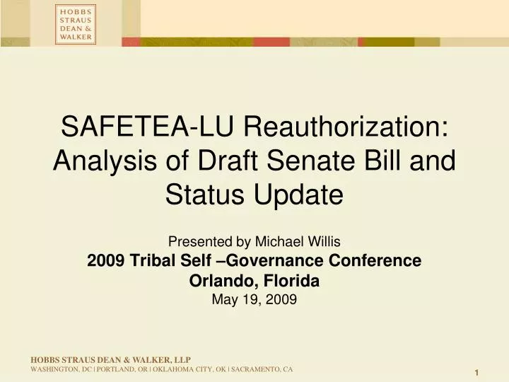 safetea lu reauthorization analysis of draft senate bill and status update