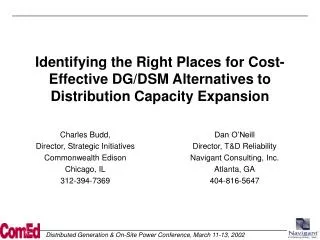 Identifying the Right Places for Cost-Effective DG/DSM Alternatives to Distribution Capacity Expansion