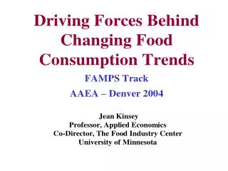 Food Consumption: Enduring Trends .