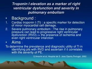 Troponin I elevation as a marker of right ventricular dysfunction and severity in pulmonary embolism