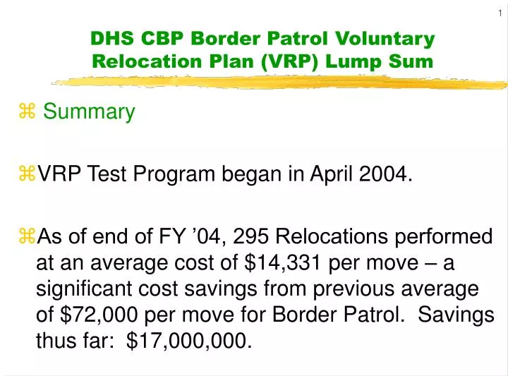 dhs cbp border patrol voluntary relocation plan vrp lump sum