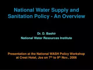 national water supply and sanitation policy an overview