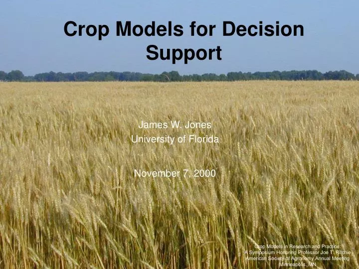 crop models for decision support
