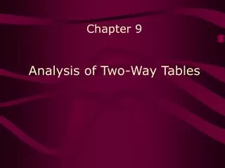 Chapter 9 Analysis of Two-Way Tables