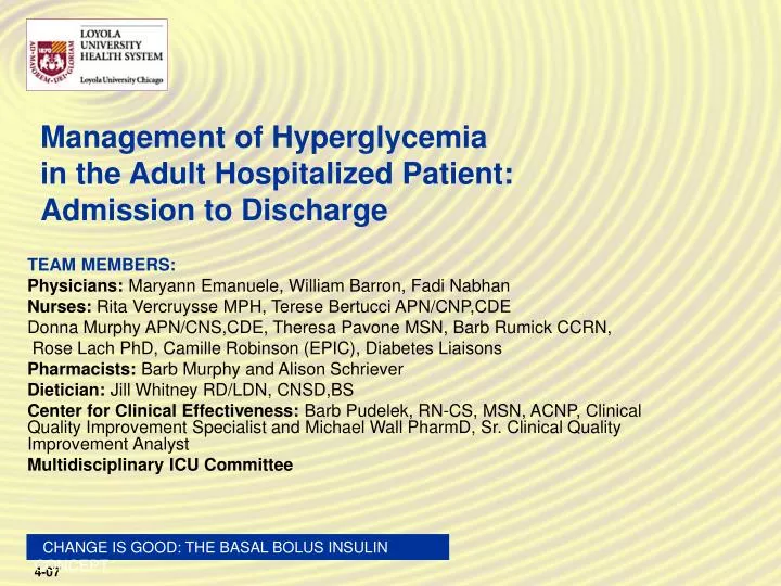 management of hyperglycemia in the adult hospitalized patient admission to discharge