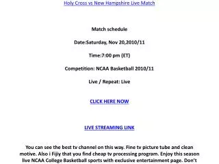Watch Holy Cross vs New Hampshire live stream NCAA College B