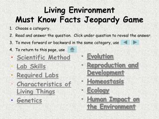 Living Environment Must Know Facts Jeopardy Game