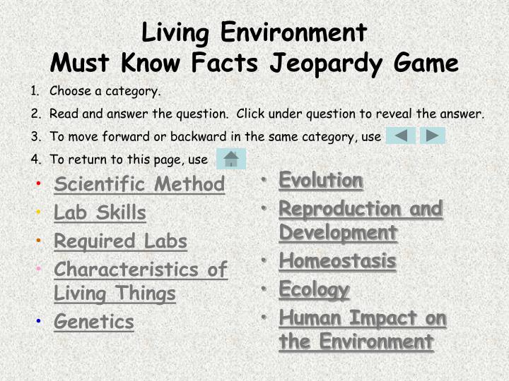 living environment must know facts jeopardy game