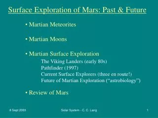 Surface Exploration of Mars: Past &amp; Future