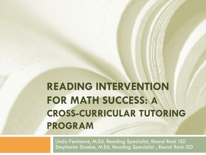 reading intervention for math success a cross curricular tutoring program