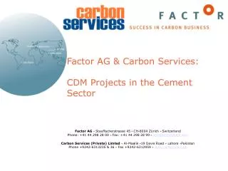 Factor AG &amp; Carbon Services: CDM Projects in the Cement Sector