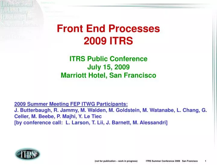 front end processes 2009 itrs