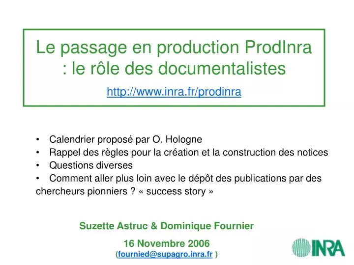 le passage en production prodinra le r le des documentalistes http www inra fr prodinra