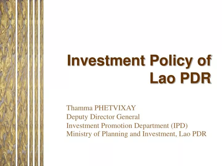 investment policy of lao pdr