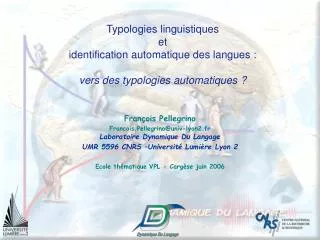 Typologies linguistiques et identification automatique des langues : vers des typologies automatiques ?