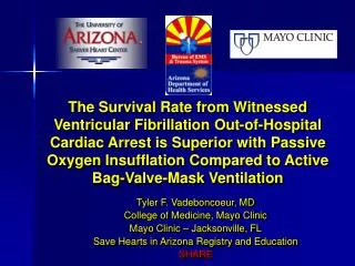 Tyler F. Vadeboncoeur, MD College of Medicine, Mayo Clinic Mayo Clinic – Jacksonville, FL Save Hearts in Arizona Regis