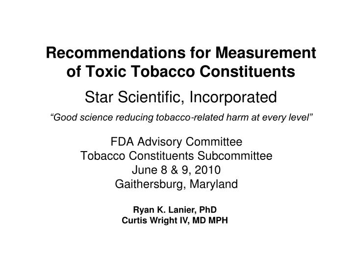 fda advisory committee tobacco constituents subcommittee june 8 9 2010 gaithersburg maryland