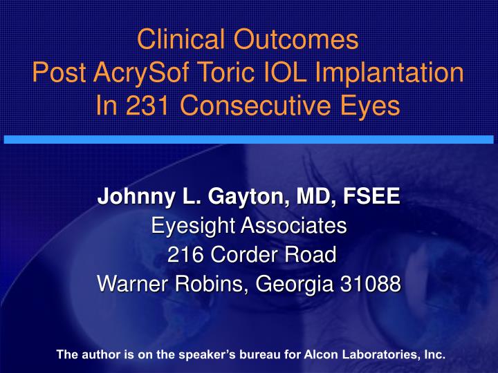 clinical outcomes post acrysof toric iol implantation in 231 consecutive eyes