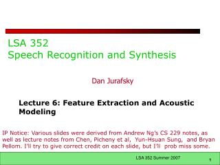LSA 352 Speech Recognition and Synthesis