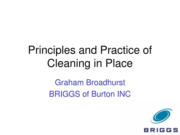 principles and practice of cleaning in place