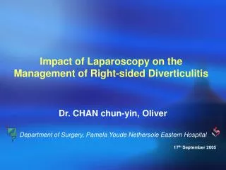 Impact of Laparoscopy on the Management of Right-sided Diverticulitis