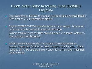 Clean Water State Revolving Fund (CWSRF) Eligibility