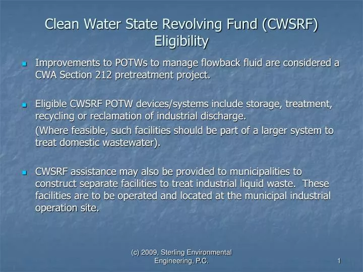 clean water state revolving fund cwsrf eligibility