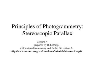 Principles of Photogrammetry: Stereoscopic Parallax
