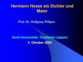 Hermann Hesse als Dichter und Maler