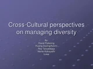 Cross-Cultural perspectives on managing diversity