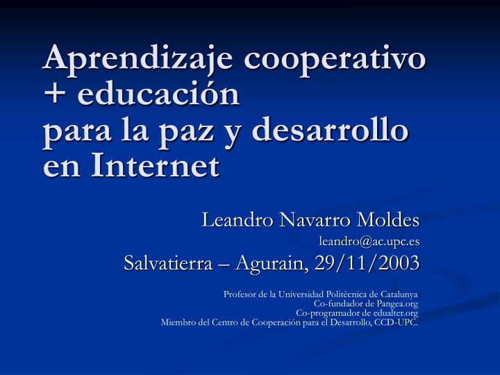 aprendizaje cooperativo educaci n para la paz y desarrollo en internet