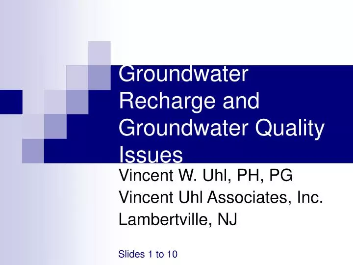 groundwater recharge and groundwater quality issues