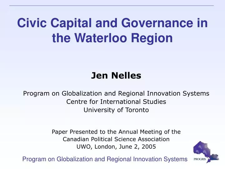 civic capital and governance in the waterloo region
