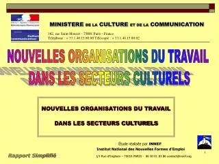 NOUVELLES ORGANISATIONS DU TRAVAIL DANS LES SECTEURS CULTURELS