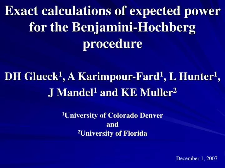 exact calculations of expected power for the benjamini hochberg procedure