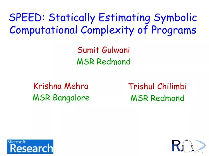 speed statically estimating symbolic computational complexity of programs