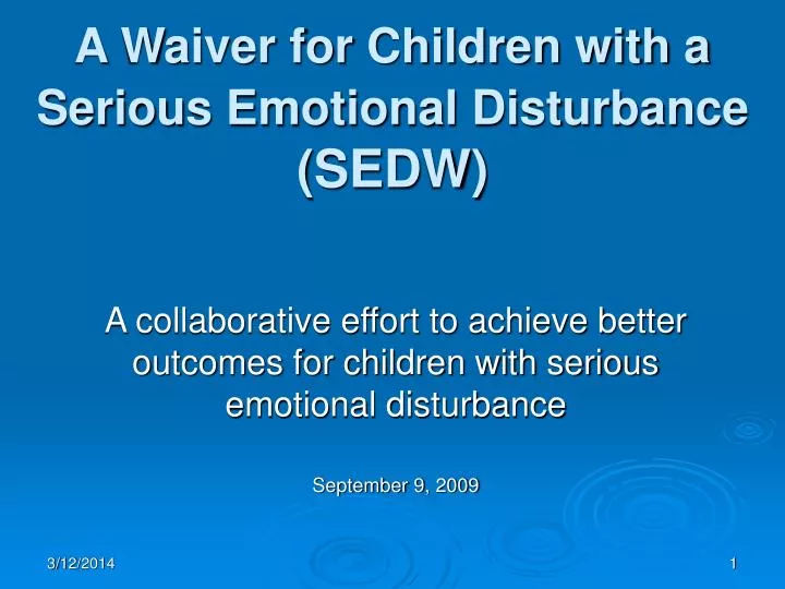 a waiver for children with a serious emotional disturbance sedw