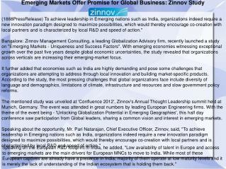 Emerging Markets Offer Promise for Global Business: Zinnov S