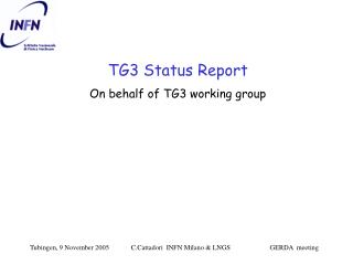 TG3 Status Report On behalf of TG3 working group