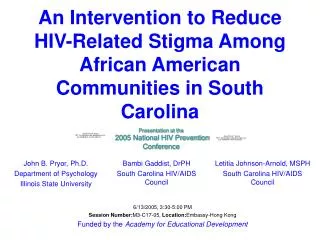 An Intervention to Reduce HIV-Related Stigma Among African American Communities in South Carolina