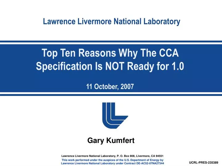 top ten reasons why the cca specification is not ready for 1 0 11 october 2007