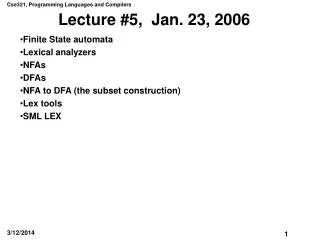 Lecture #5, Jan. 23, 2006