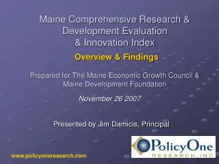Maine Comprehensive Research &amp; Development Evaluation &amp; Innovation Index Overview &amp; Findings