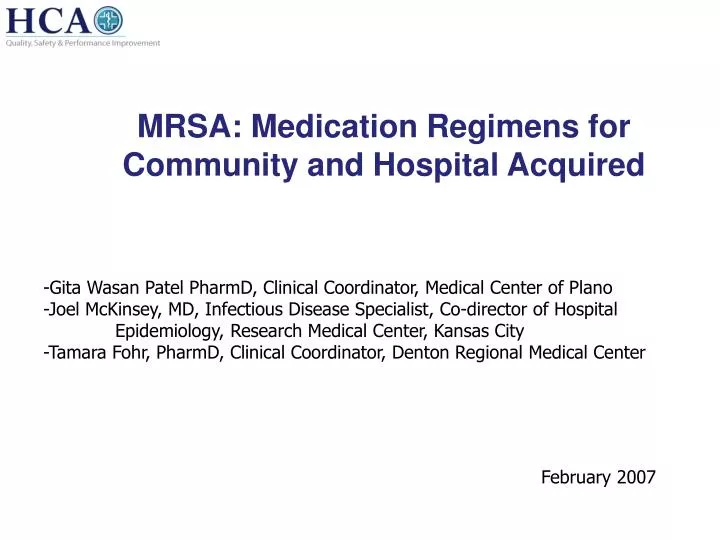 mrsa medication regimens for community and hospital acquired