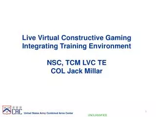 Live Virtual Constructive Gaming Integrating Training Environment NSC, TCM LVC TE COL Jack Millar