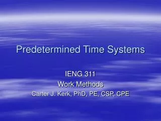 Predetermined Time Systems