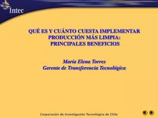 QUÉ ES Y CUÁNTO CUESTA IMPLEMENTAR PRODUCCIÓN MÁS LIMPIA: PRINCIPALES BENEFICIOS María Elena Torres Gerente de Transfer